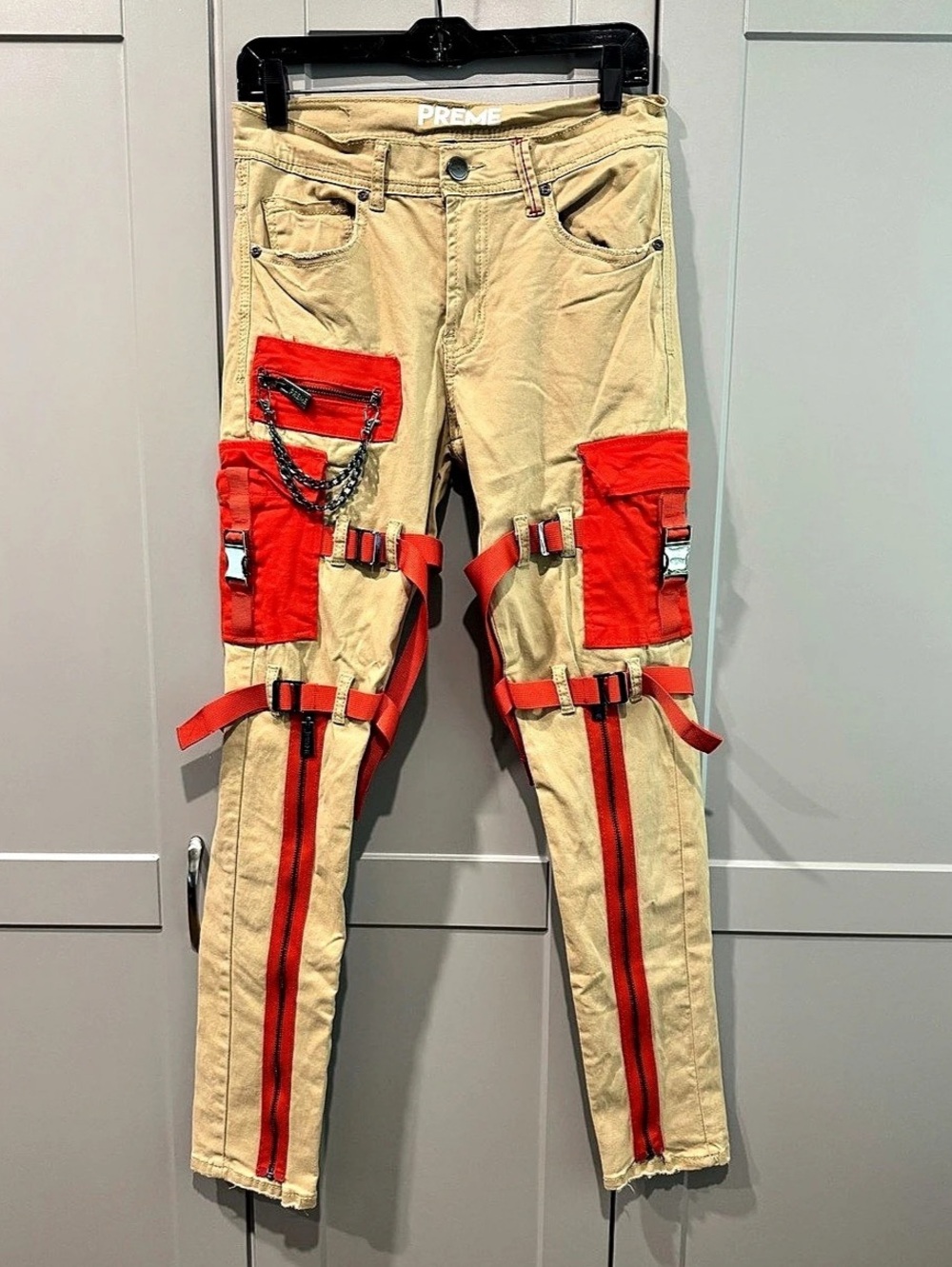 PREME Men's Cargo Pants Beige & Orange Waist 30